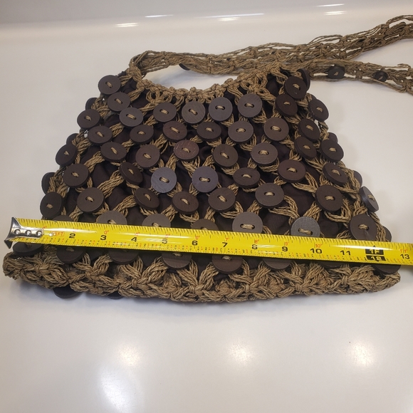 Macrame Brown Crossbody Shoulder Bag with Brown Buttons Attached - Picture 7 of 9